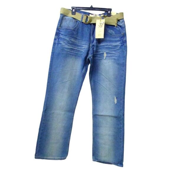 Agile Men’s Style AP23576 Straight Leg Belted Jeans, 33” inseam - Picture 2 of 13